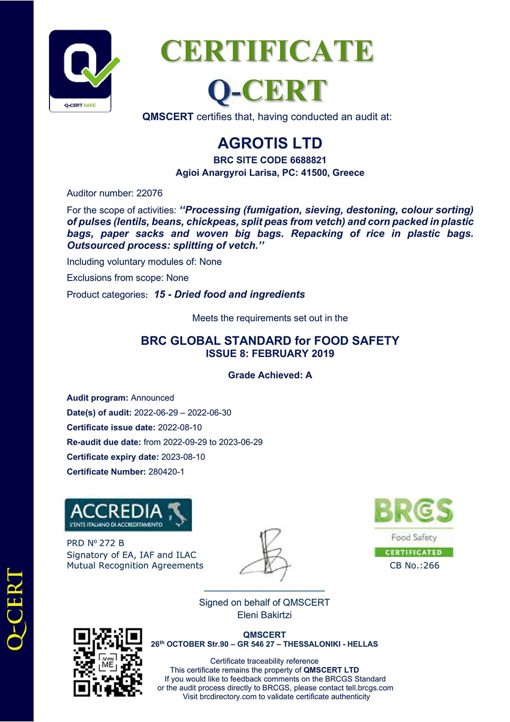 agrotisltd certification